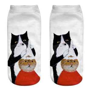 New 3D Print Funny Cute Cartoon Kitten Unisex Short Socks Creative Colorful Multiple Cat Face Happy Low Ankle Socks For Women