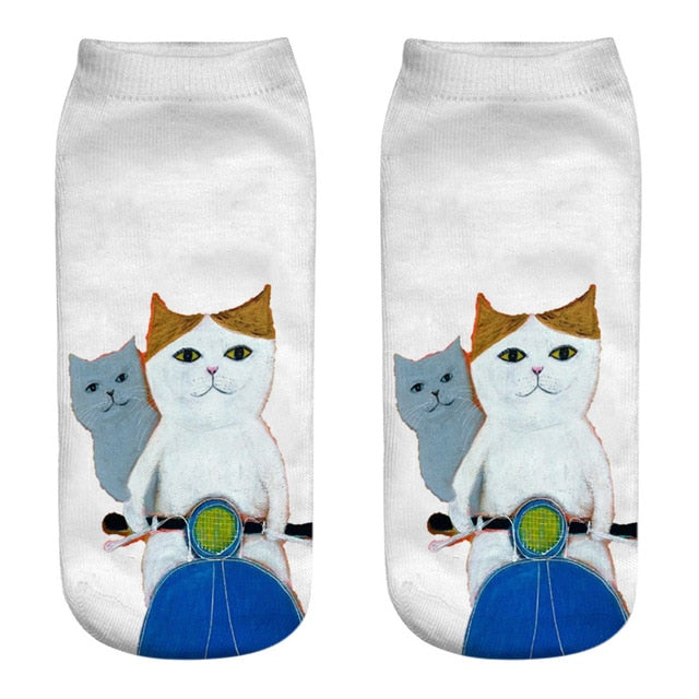 New 3D Print Funny Cute Cartoon Kitten Unisex Short Socks Creative Colorful Multiple Cat Face Happy Low Ankle Socks For Women