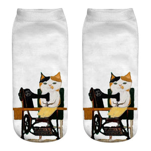 New 3D Print Funny Cute Cartoon Kitten Unisex Short Socks Creative Colorful Multiple Cat Face Happy Low Ankle Socks For Women