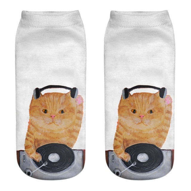 New 3D Print Funny Cute Cartoon Kitten Unisex Short Socks Creative Colorful Multiple Cat Face Happy Low Ankle Socks For Women