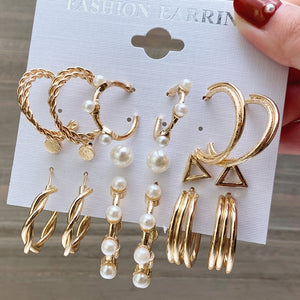 17KM Fashion Pearl Hoop Earrings Set For Women Geometirc Gold Metal Circle Hoop Earrings Brincos 2021 Trend Jewelry Gift