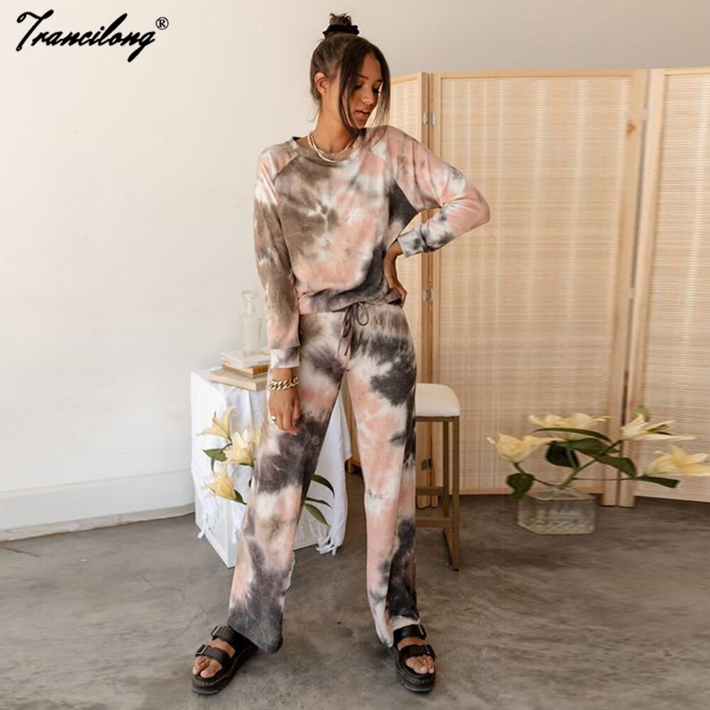 Tracksuit 2021 Fashion Women Plus Size Clothing Two Piece Pants Set Tie Dye Lounge 2 Pieces Outfits Sweat Suits Matching Sets