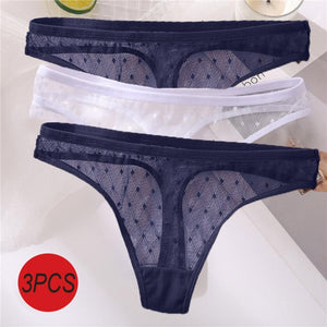 3PCS/Set Sexy Panties Women G-String Thong Lace Underwear Pantys Low-Waist Female Underpants Mesh Perspective Briefs Lingerie