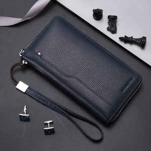 BISON DENIM Genuine Leather Men&#39;s Wallet RFID Blocking Long Purse Coin Case Passport Cover For Mens Credit Card Holder W8226