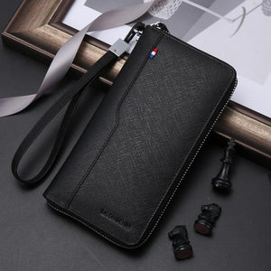 BISON DENIM Genuine Leather Men&#39;s Wallet RFID Blocking Long Purse Coin Case Passport Cover For Mens Credit Card Holder W8226