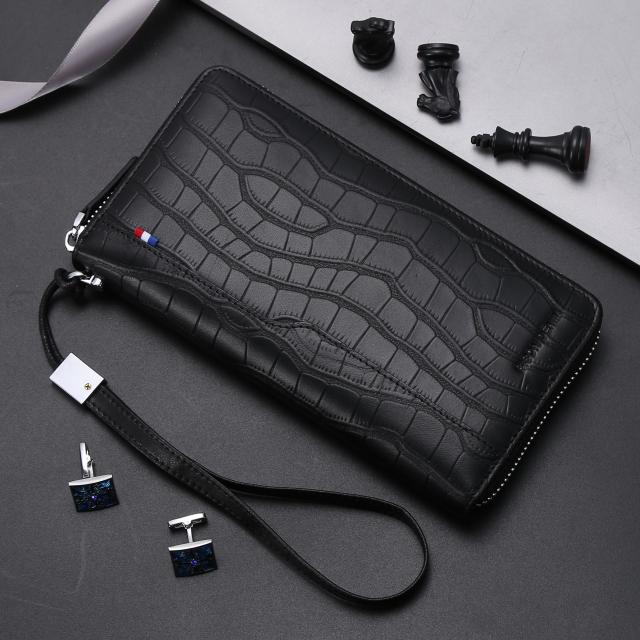 BISON DENIM Genuine Leather Men&#39;s Wallet RFID Blocking Long Purse Coin Case Passport Cover For Mens Credit Card Holder W8226