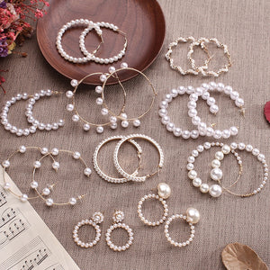 Simple Plain Gold Color Metal Pearl Hoop Earrings Fashion Big Circle Hoops Statement Earrings for Women Party Jewelry