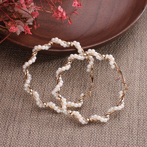 Simple Plain Gold Color Metal Pearl Hoop Earrings Fashion Big Circle Hoops Statement Earrings for Women Party Jewelry