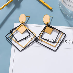 Korean Statement Earrings For Women 2020 Fashion Vintage Black Arcylic Gold Geometric Tassel Drop Earings Female Brincos Jewelry