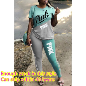 Casual 2 Piece Sets Women's Suit Tracksuits Set Pink Letter Print Plus Size Sweatsuit 3XL Top And Skinny Pants 2pcs Outfits