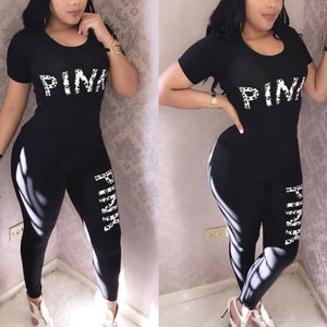 Casual 2 Piece Sets Women's Suit Tracksuits Set Pink Letter Print Plus Size Sweatsuit 3XL Top And Skinny Pants 2pcs Outfits