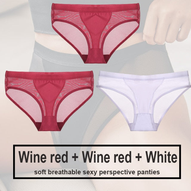 3PCS/Set Women Panties Sexy Lingerie Seamless Female Underwear See-Through Underpants Woman Panties Briefs Girls Intimate Pantys