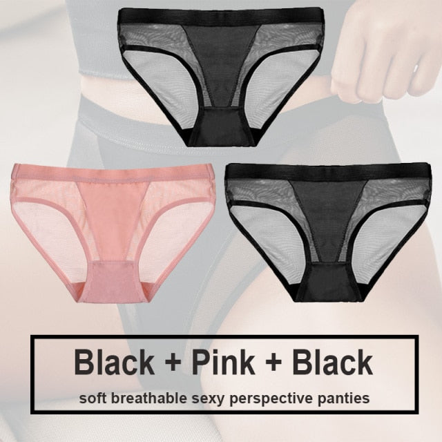 3PCS/Set Women Panties Sexy Lingerie Seamless Female Underwear See-Through Underpants Woman Panties Briefs Girls Intimate Pantys