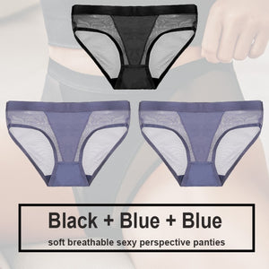 3PCS/Set Women Panties Sexy Lingerie Seamless Female Underwear See-Through Underpants Woman Panties Briefs Girls Intimate Pantys