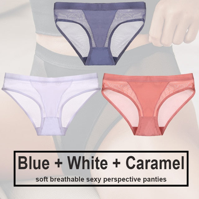 3PCS/Set Women Panties Sexy Lingerie Seamless Female Underwear See-Through Underpants Woman Panties Briefs Girls Intimate Pantys