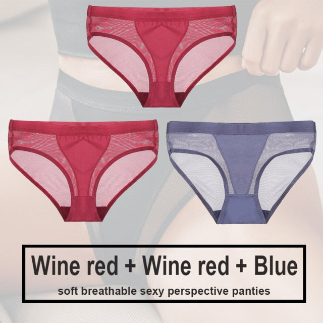 3PCS/Set Women Panties Sexy Lingerie Seamless Female Underwear See-Through Underpants Woman Panties Briefs Girls Intimate Pantys