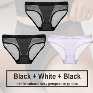 3PCS/Set Women Panties Sexy Lingerie Seamless Female Underwear See-Through Underpants Woman Panties Briefs Girls Intimate Pantys