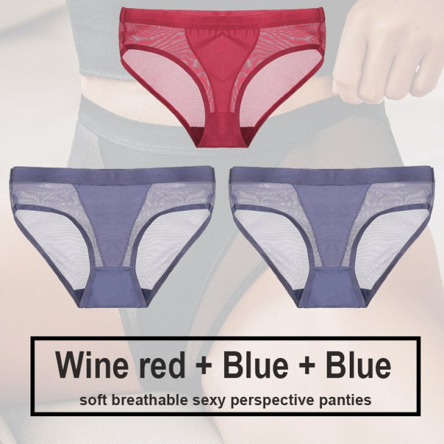 3PCS/Set Women Panties Sexy Lingerie Seamless Female Underwear See-Through Underpants Woman Panties Briefs Girls Intimate Pantys