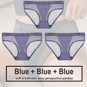 3PCS/Set Women Panties Sexy Lingerie Seamless Female Underwear See-Through Underpants Woman Panties Briefs Girls Intimate Pantys