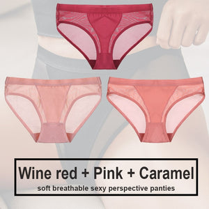 3PCS/Set Women Panties Sexy Lingerie Seamless Female Underwear See-Through Underpants Woman Panties Briefs Girls Intimate Pantys