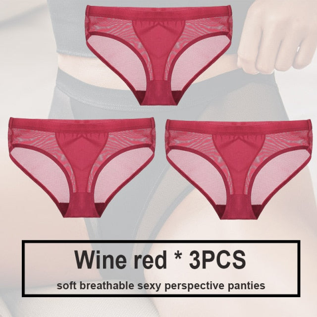 3PCS/Set Women Panties Sexy Lingerie Seamless Female Underwear See-Through Underpants Woman Panties Briefs Girls Intimate Pantys