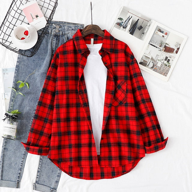 Plaid Shirts Womens Blouses And Tops Long Sleeve Female Casual Print Shirts Loose Cotton Checked Lady Outwear Spring News