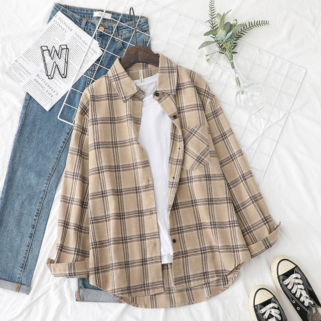 Plaid Shirts Womens Blouses And Tops Long Sleeve Female Casual Print Shirts Loose Cotton Checked Lady Outwear Spring News