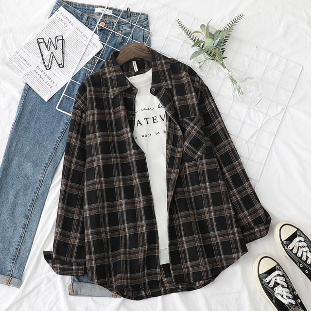 Plaid Shirts Womens Blouses And Tops Long Sleeve Female Casual Print Shirts Loose Cotton Checked Lady Outwear Spring News