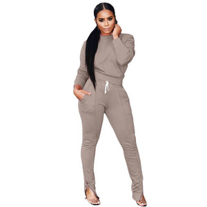 2 Two Piece Set Women Tracksuit Top and Pants Ensemble Jogging Femme Zipper Split Sweat Suits Party 2 Piece Outfits for Women