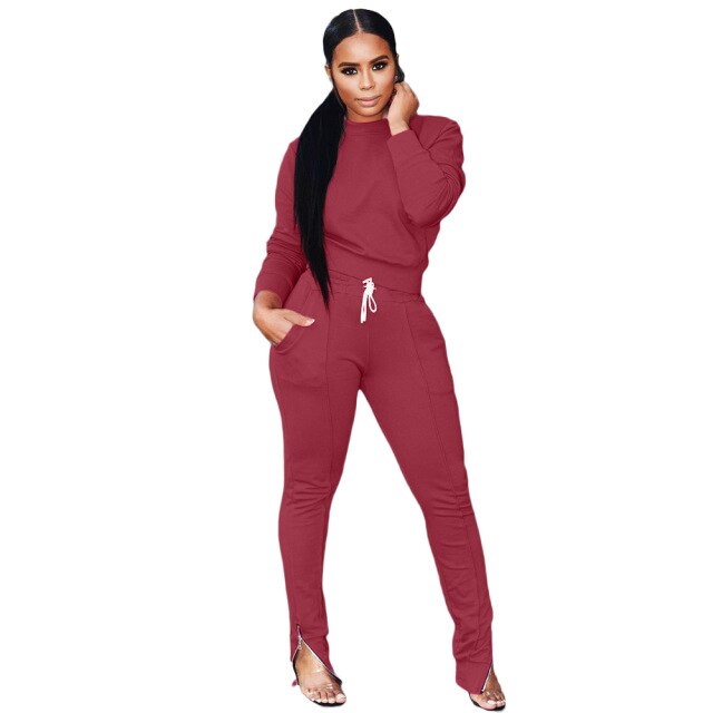 2 Two Piece Set Women Tracksuit Top and Pants Ensemble Jogging Femme Zipper Split Sweat Suits Party 2 Piece Outfits for Women