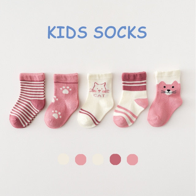 5 Pairs Cotton Kids Socks Warm Winter Socks For Baby Girls Cute Cartoon Newborn Toddler Socks Casual Sport Boys Socks 0-12 Yrs