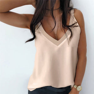 Summer 2021 Sexy V-Neck Sleeveless Blouse Shirt Women Elegant Solid Loose Hollow Out Tops New Lady Off Shoulder Plus Size Blusa