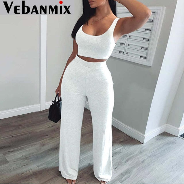 Women Star Print Crop Short Tank Top & Long Pants Set Two Piece Set Women Star Print O-neck Crop Tank Top & Long Pants Set