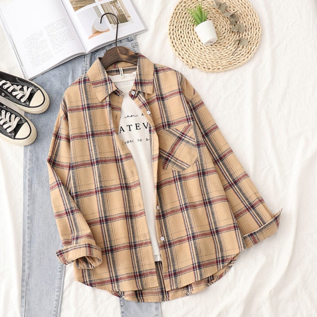 Plaid Shirts Womens Blouses And Tops Long Sleeve Female Casual Print Shirts Loose Cotton Checked Lady Outwear Spring News