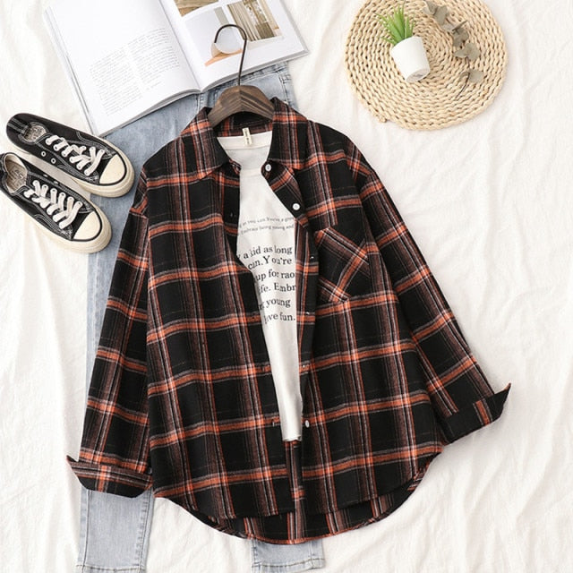 Plaid Shirts Womens Blouses And Tops Long Sleeve Female Casual Print Shirts Loose Cotton Checked Lady Outwear Spring News