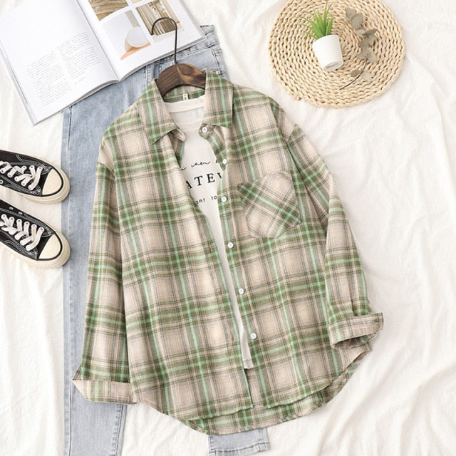 Plaid Shirts Womens Blouses And Tops Long Sleeve Female Casual Print Shirts Loose Cotton Checked Lady Outwear Spring News