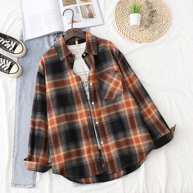 Plaid Shirts Womens Blouses And Tops Long Sleeve Female Casual Print Shirts Loose Cotton Checked Lady Outwear Spring News