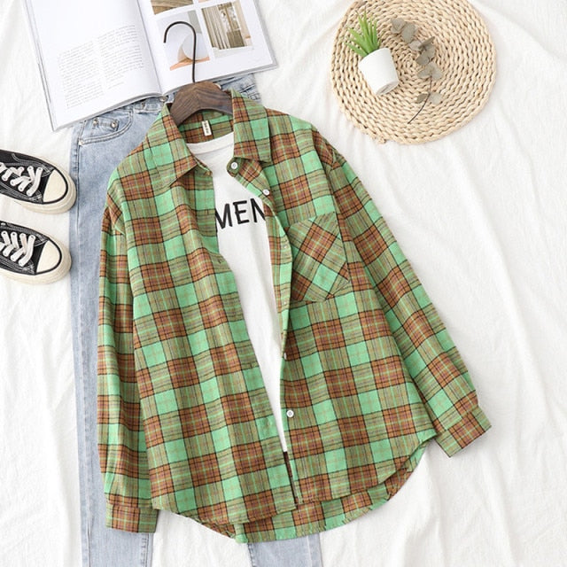 Plaid Shirts Womens Blouses And Tops Long Sleeve Female Casual Print Shirts Loose Cotton Checked Lady Outwear Spring News