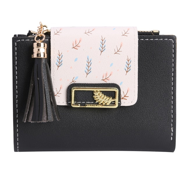 Fashion Tassels Short Wallet Bag for Women PU Leather Clutch Bags Cute Korean Card Holder Female Folding Small Coin Purse Bolsas