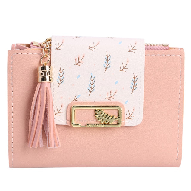 Fashion Tassels Short Wallet Bag for Women PU Leather Clutch Bags Cute Korean Card Holder Female Folding Small Coin Purse Bolsas