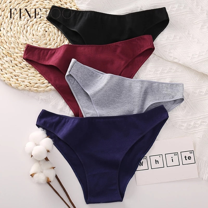 FINETOO M-2XL Women Cotton Underwear 3Pcs/set Comfortable Panties Ladies Plus Size Underpants Solid Color Briefs Female Lingerie