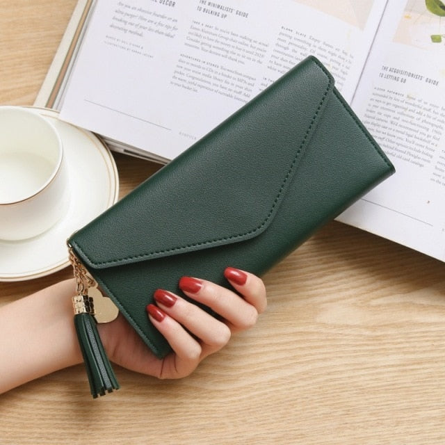 Long Women's Wallet Female Purses Tassel Coin Purse Card Holder Wallets Pu Leather Clutch Money Bag Purses Card Holder Carteira