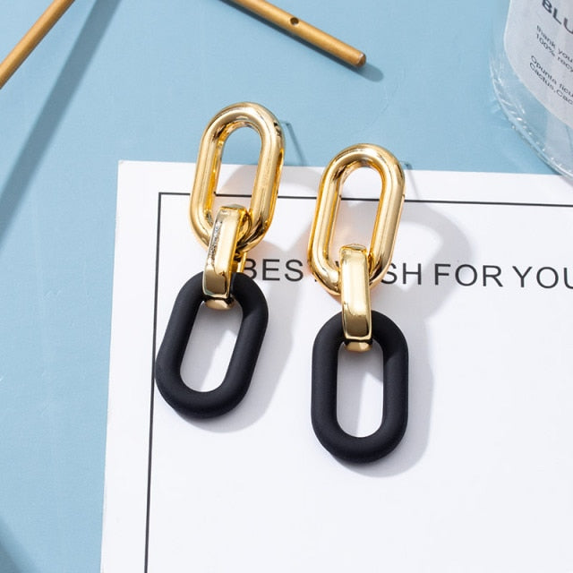 Korean Statement Earrings For Women 2020 Fashion Vintage Black Arcylic Gold Geometric Tassel Drop Earings Female Brincos Jewelry