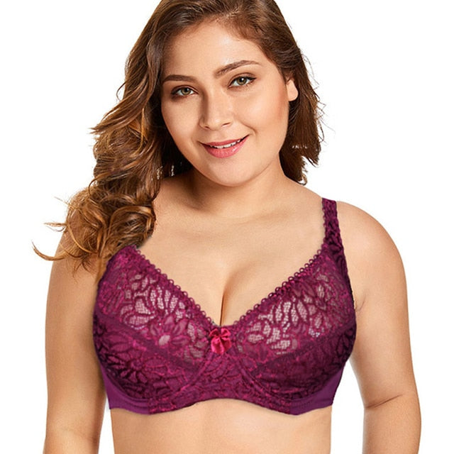 Womens Lace Bras Ultra-Thin Perspective Bralette Deep V Bra Sexy Lingerie BH Tops Plus Size B C D E F Cup