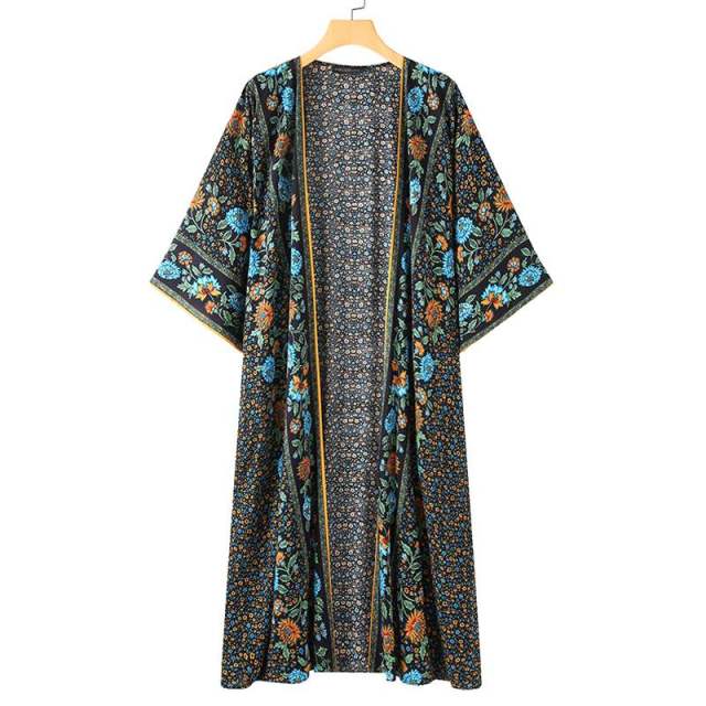 Bohemian Floral Printed Shirt Kimono ZANZEA Summer Beach Cardigan Women Open Front Long Sleeve Casual Blouse Vintage Long Tops