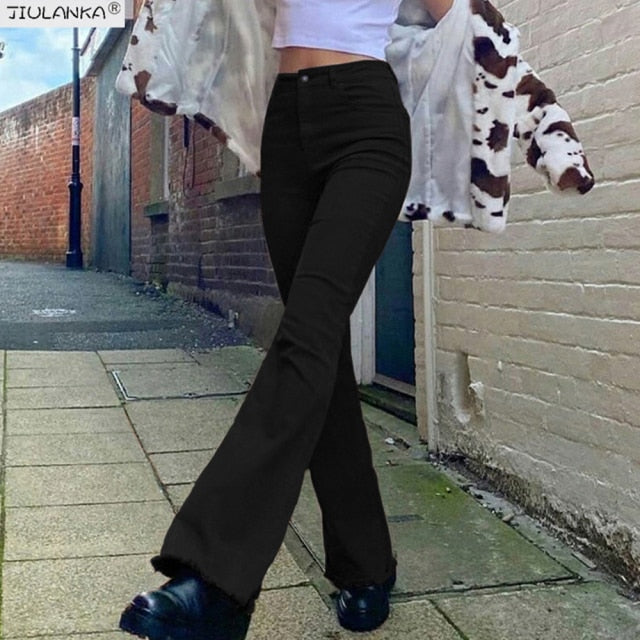 Flared Jeans Woman High Waist Beige White Pants For Women Clothing Jean Flared Pants Women Y2k Denim Trousers Woman Clothes Mom