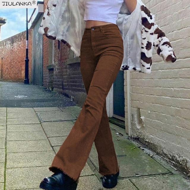 Flared Jeans Woman High Waist Beige White Pants For Women Clothing Jean Flared Pants Women Y2k Denim Trousers Woman Clothes Mom