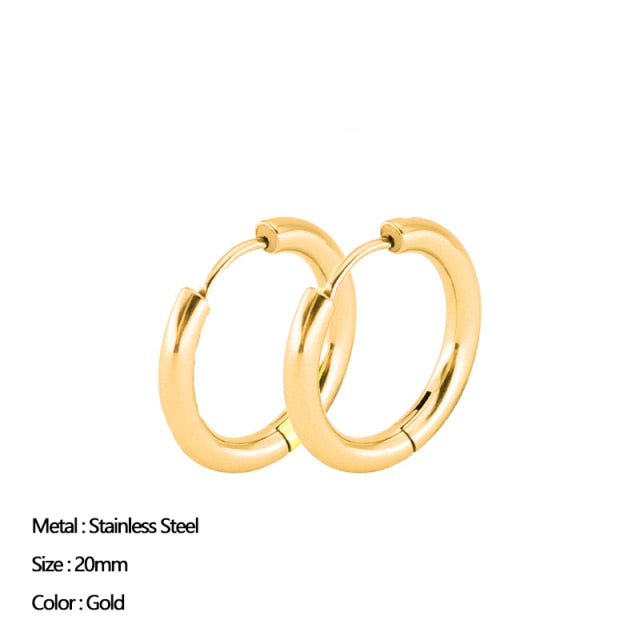 Classic Stainless Steel Ear Buckle for Women Trendy Gold Color Small Large Circle Hoop Earrings Punk Hip Hop Jewelry Accessories