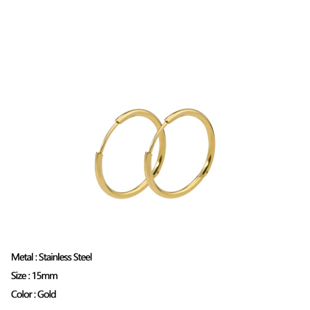 Classic Stainless Steel Ear Buckle for Women Trendy Gold Color Small Large Circle Hoop Earrings Punk Hip Hop Jewelry Accessories