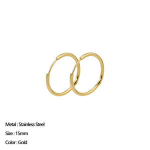 Classic Stainless Steel Ear Buckle for Women Trendy Gold Color Small Large Circle Hoop Earrings Punk Hip Hop Jewelry Accessories